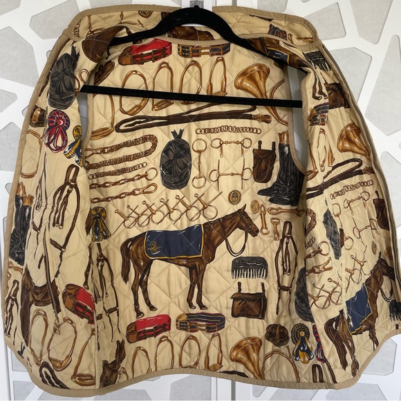 Vintage Women's Equestrian Themed Light Puffer Vest Tan Size L Large VGUC - Picture 3 of 14